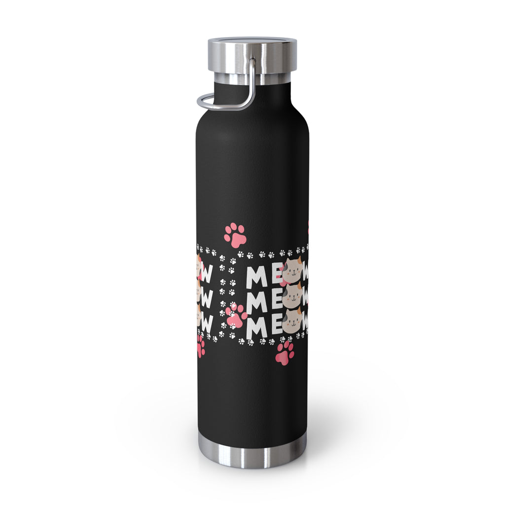 22oz Insulated Bottle — Red 'MEOW' Cute Cat Paw Print Design