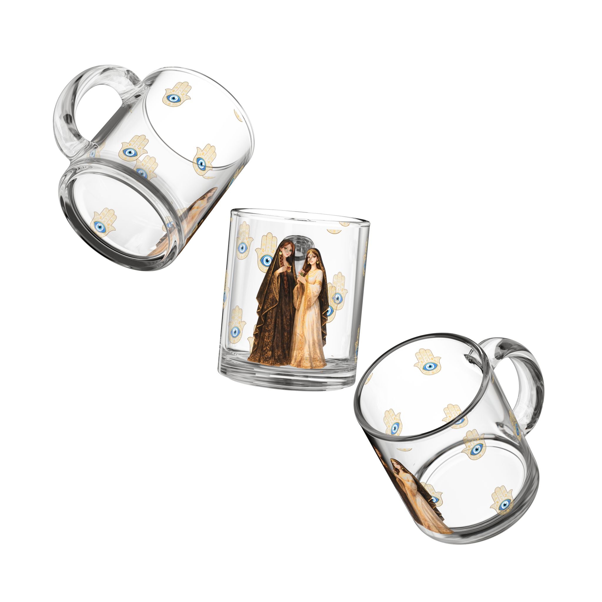 Mystical Hamsa Sisters Prayer Glass Coffee Mug