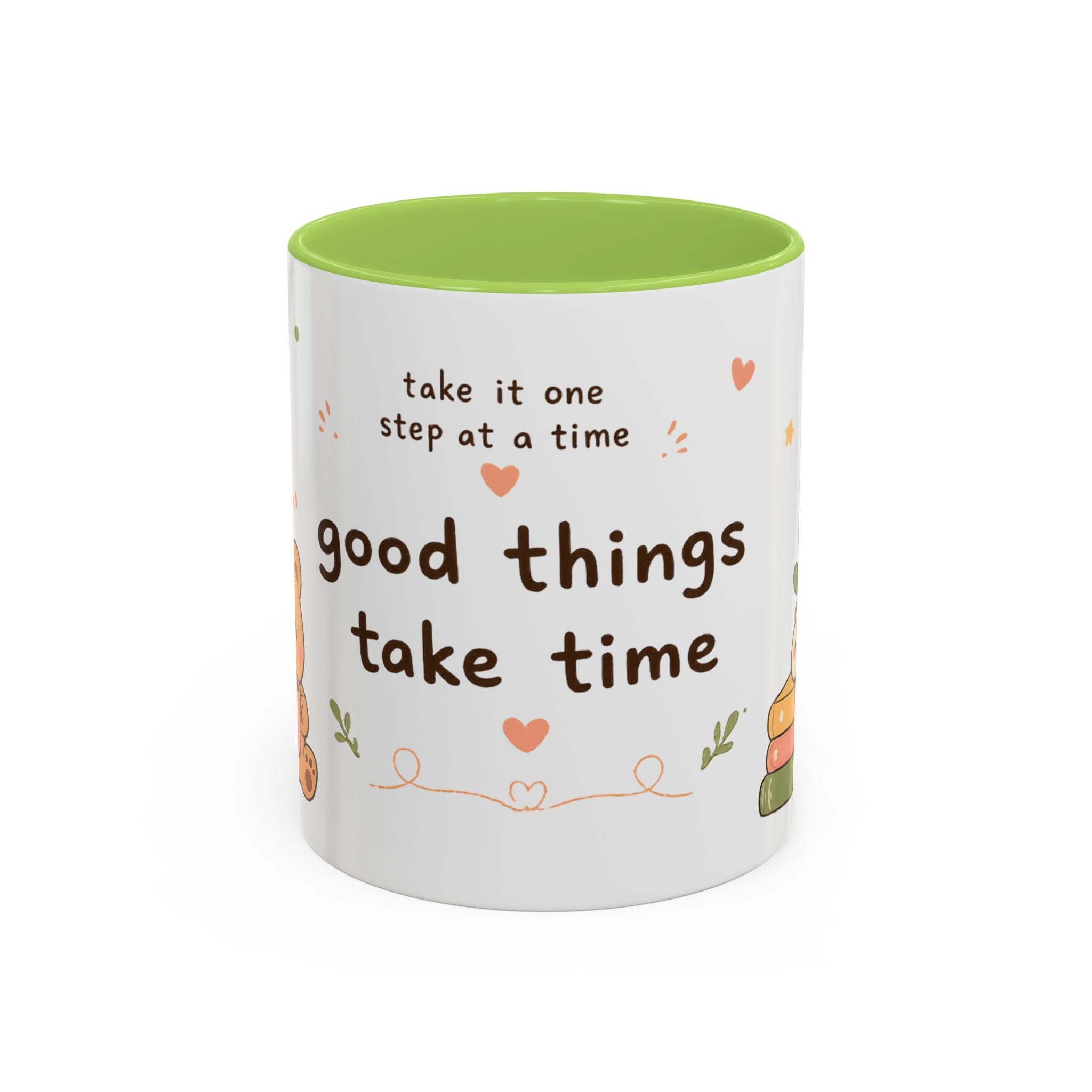 Inspirational Accent Coffee Mug — "Good Things Take Time" Motivational Ceramic Mug