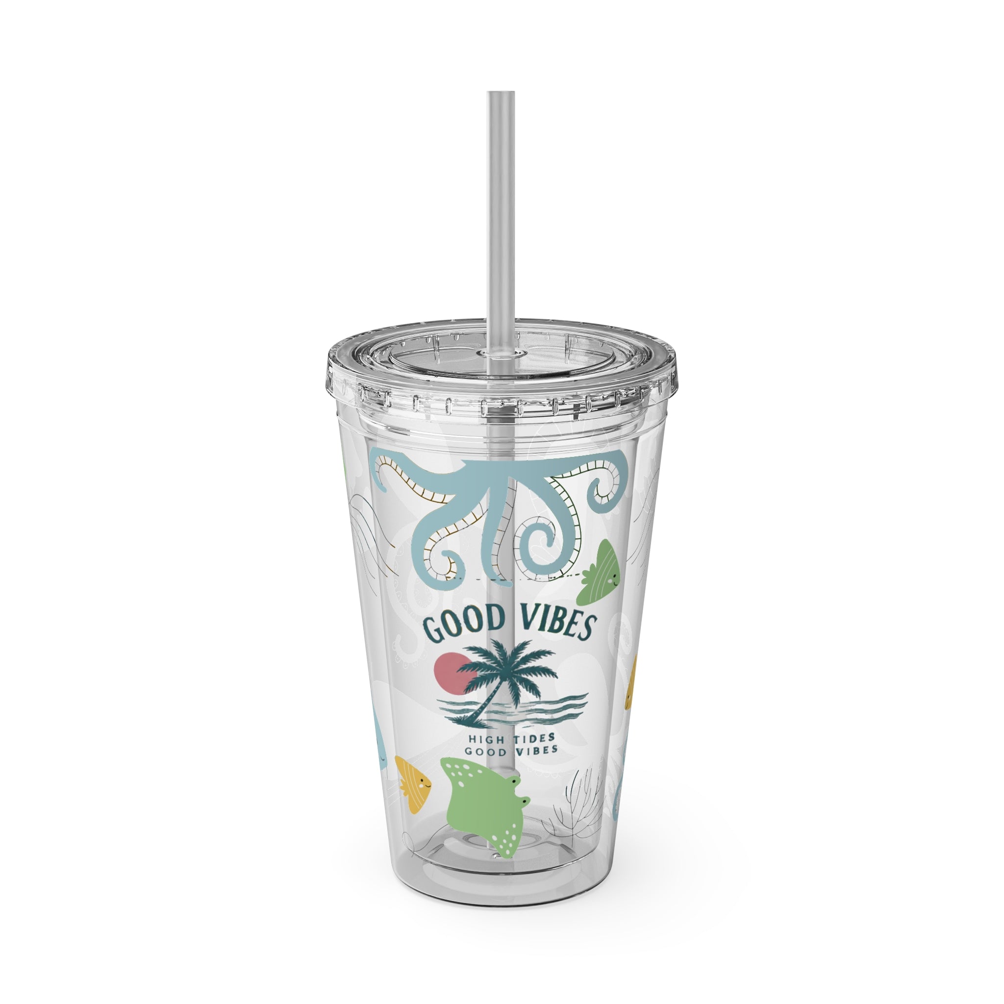 Good Vibes Ocean Tumbler with Straw — 16oz Sea Life Travel Cup