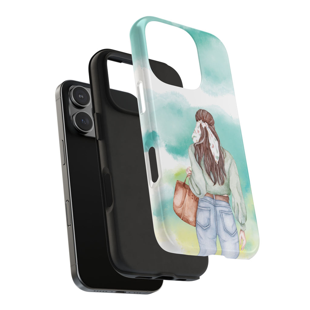 Watercolor Girl Tough Phone Case — Trendy Pastel Back-to-School Protective Cover