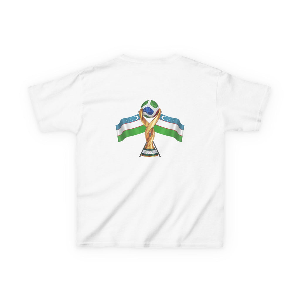 Uzbekistan Kids Tee — Uzbekistan Flag & Trophy Football Cup Shirt