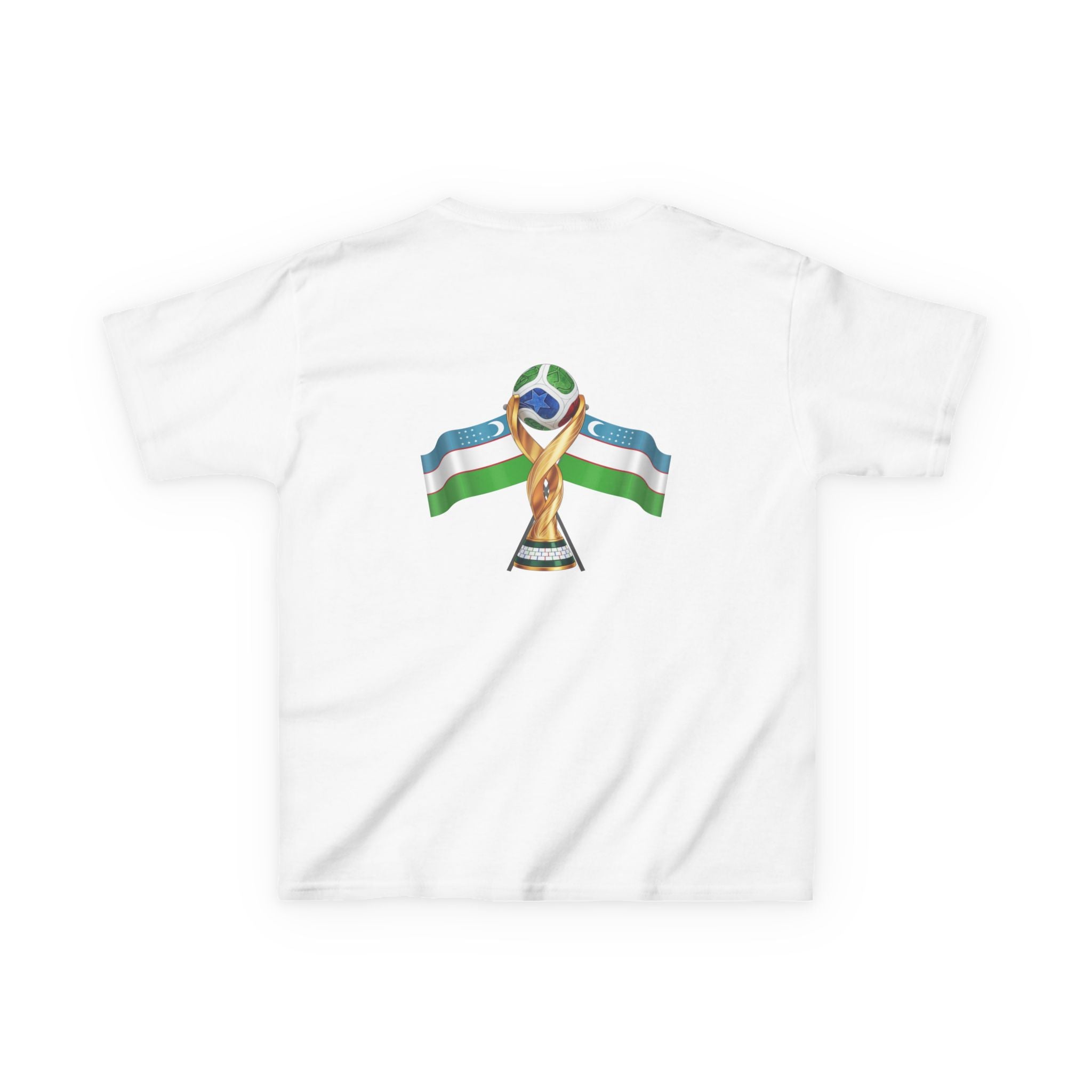 Uzbekistan Kids Tee — Uzbekistan Flag & Trophy Football Cup Shirt