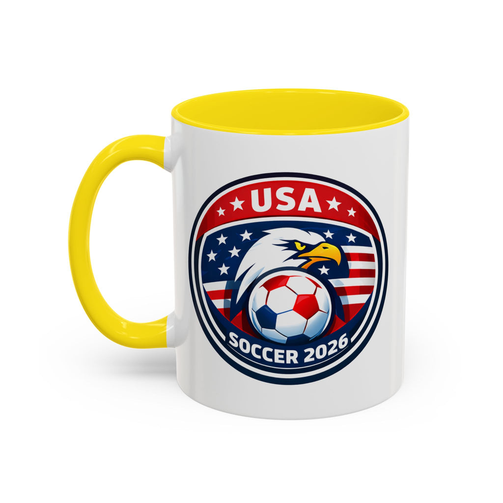 USA Soccer 2026 Accent Coffee Mug — Eagle & Flag Soccer Team Fan Gift (11/15oz)