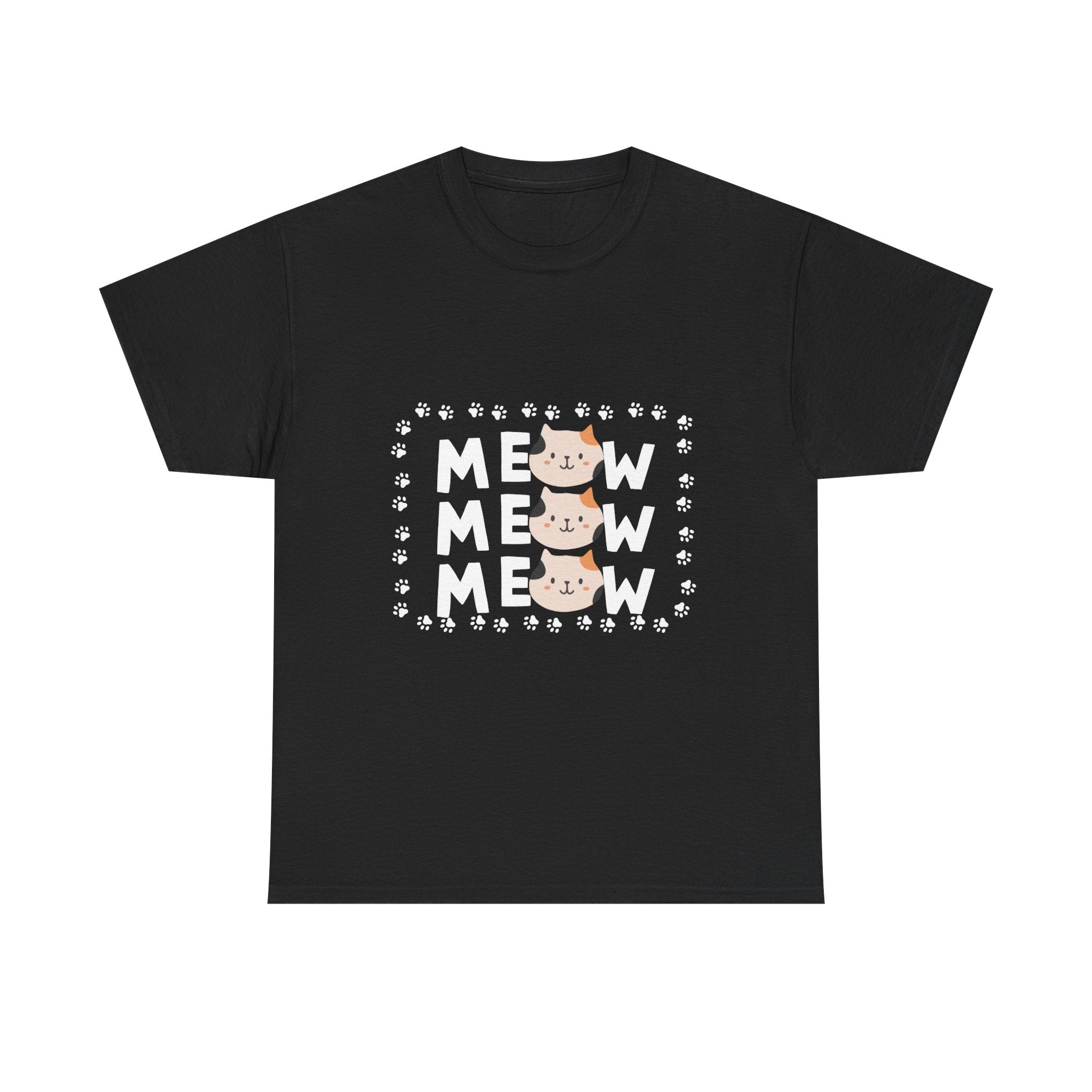 Meow Cat Graphic Tee — Cute Paw Print Kitty T-Shirt