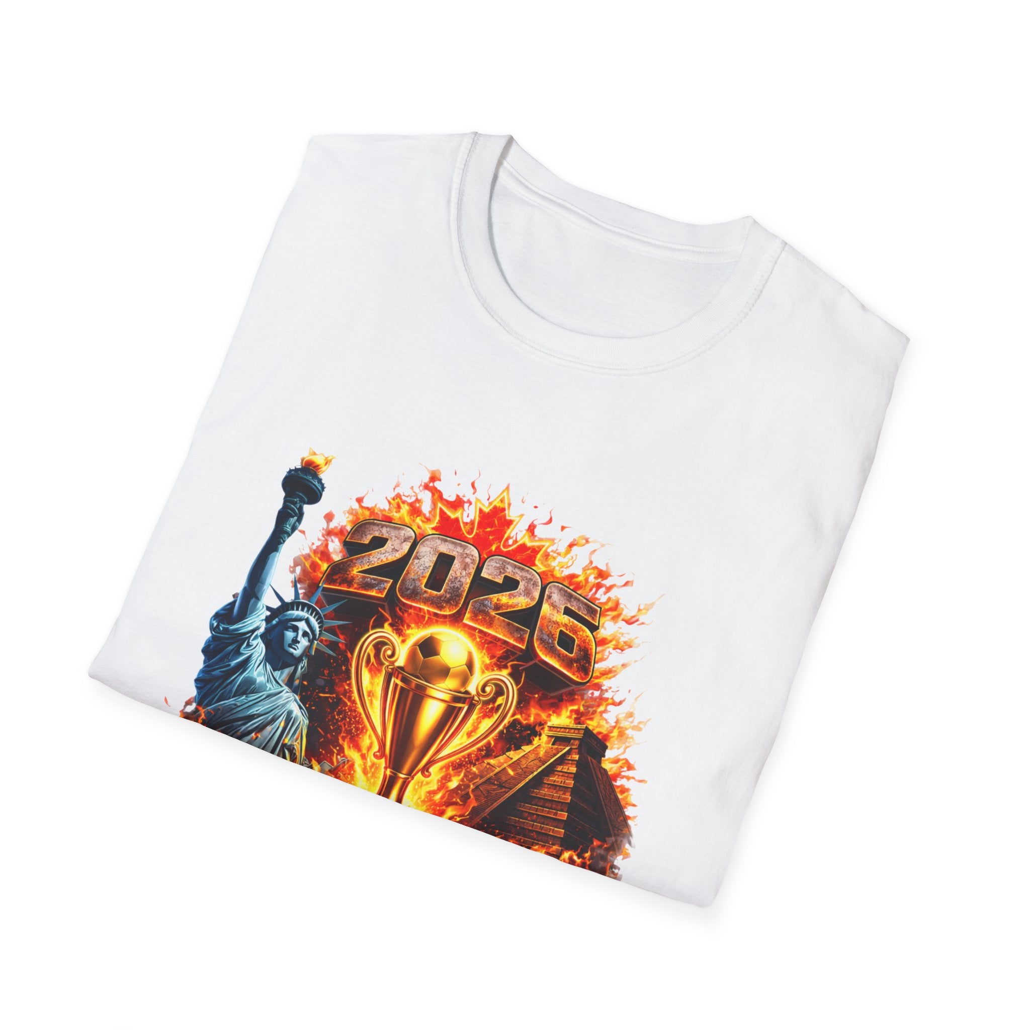 2026 North America Soccer Cup T-Shirt — Trophy, Statue of Liberty & Flags Graphic