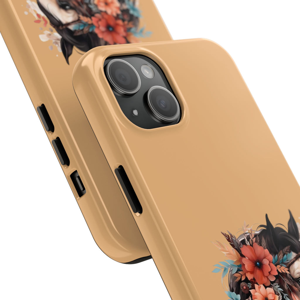 Horse Floral Tough Phone Case — Protective iPhone Cover with Boho Horse Head Design