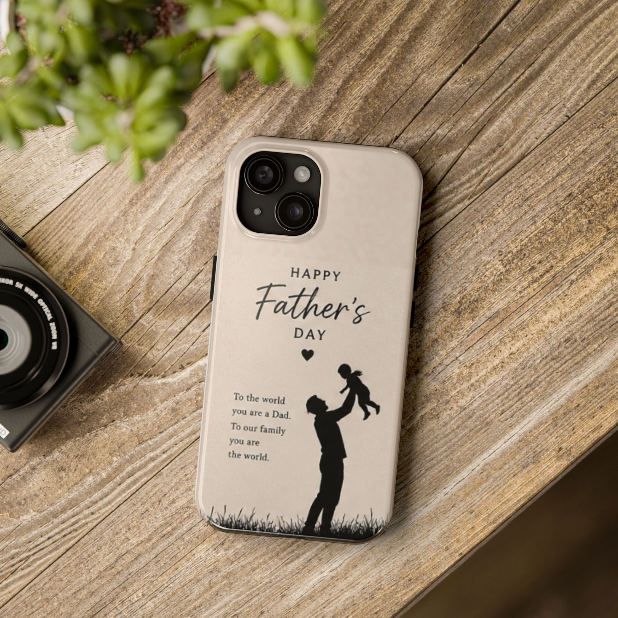 Father's Day Tough Phone Case — "Happy Father's Day" Silhouette Dad & Child Protective Cover