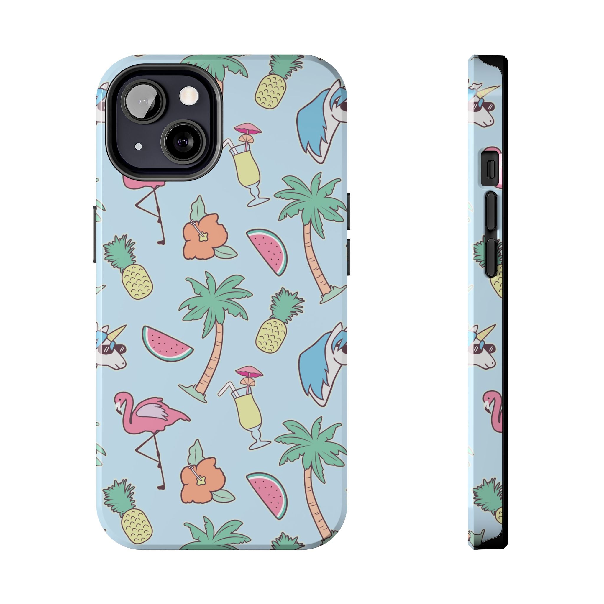 Tropical Summer Tough Phone Case — Pineapple, Flamingo & Palm Pattern