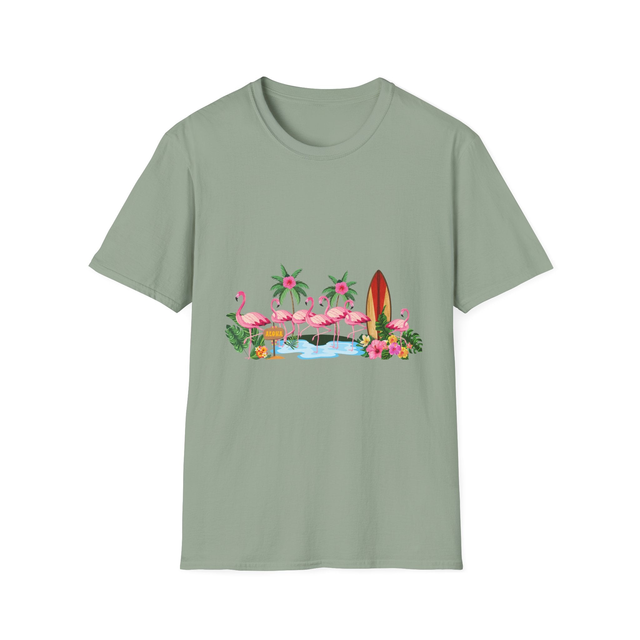 T-Shirt - Tropical Flamingo Surf Scene Graphic Tee