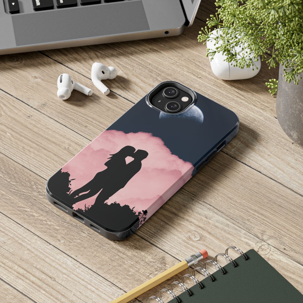 Tough Phone Case — Romantic Couple Silhouette with Moon & Pink Cloud