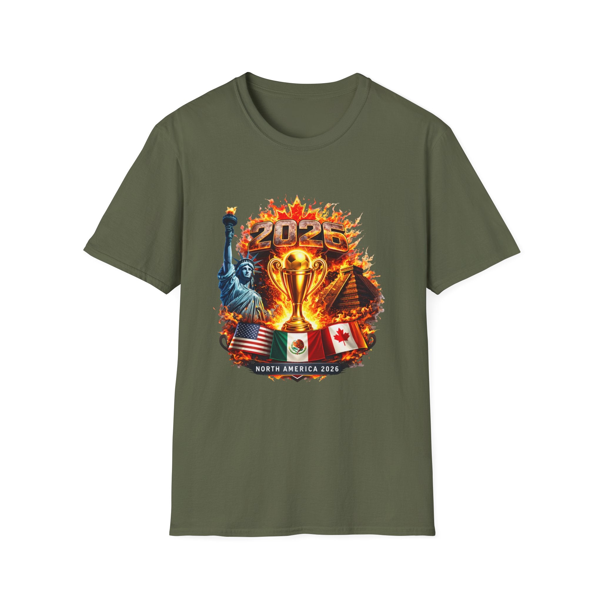 2026 North America Soccer Cup T-Shirt — Trophy, Statue of Liberty & Flags Graphic