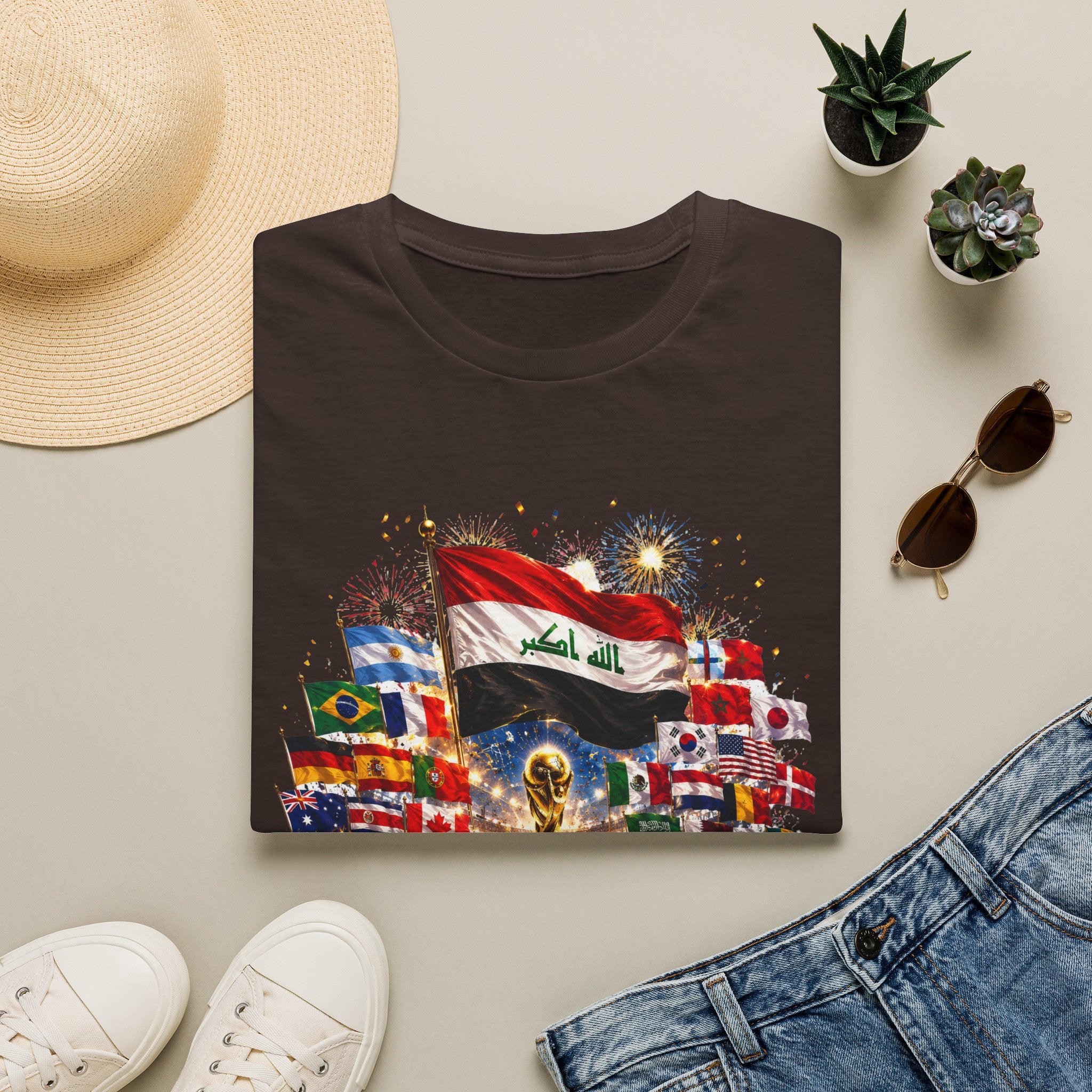 Iraq Flag T-Shirt — Arabic Pride Design (’فرحنا واللي يحبنا ’)