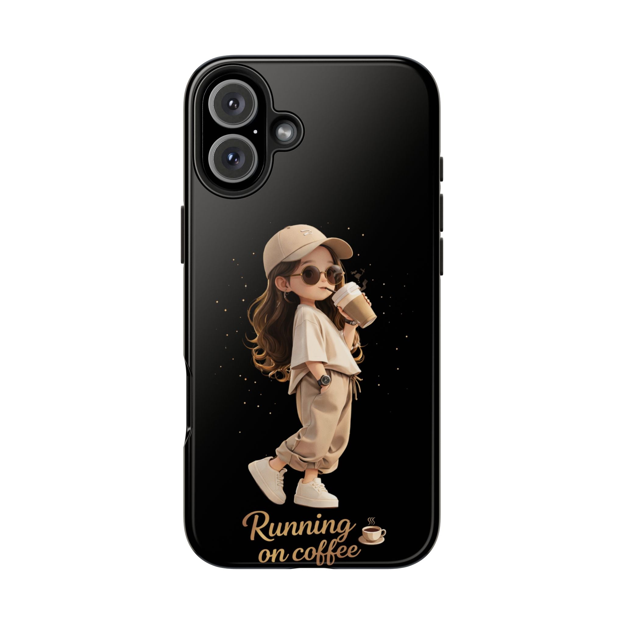 Phone Case — 'Running on Coffee' Cute Coffee Girl Protective Case