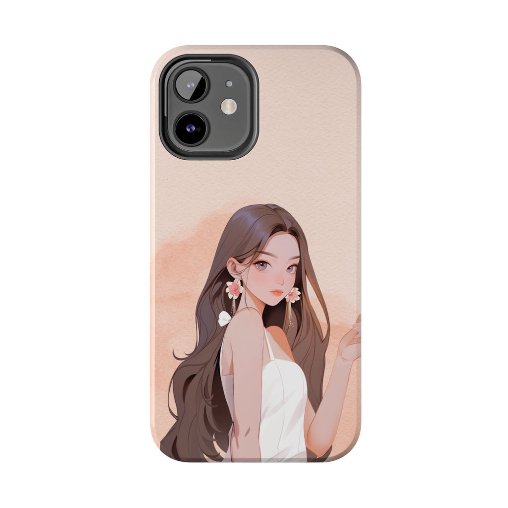 Tough Phone Case — Elegant Anime Girl Illustration, Protective Slim Phone Cover