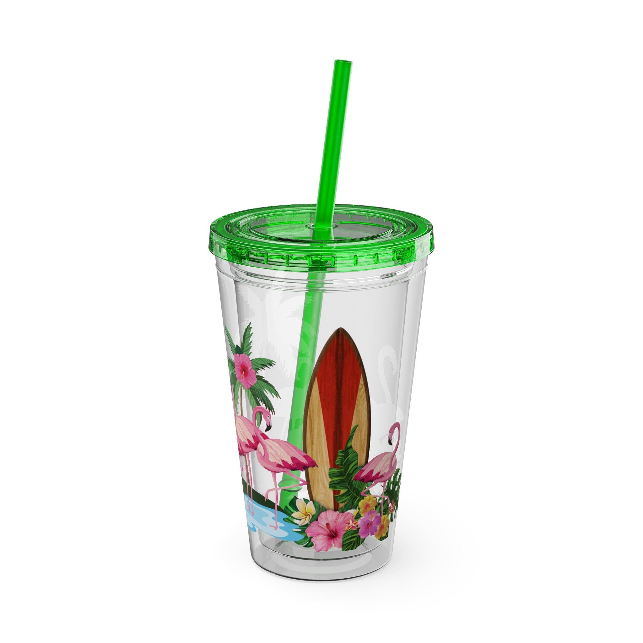 Flamingo Palm Tumbler — 16oz Sunsplash Straw Cup