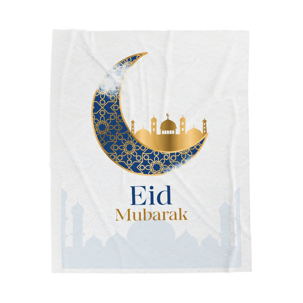 Eid Mubarak Velveteen Plush Blanket – Crescent Moon & Mosque Design
