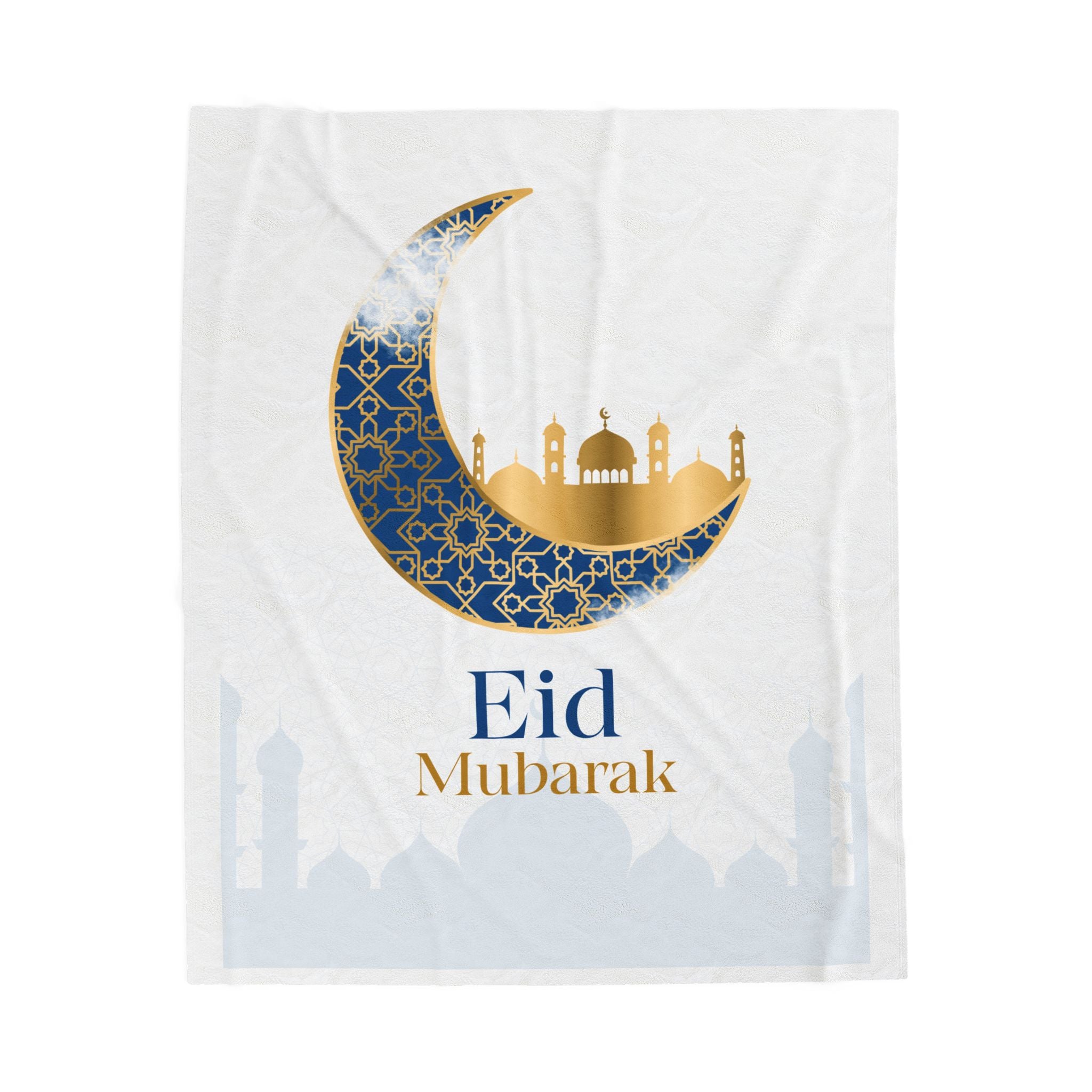 Eid Mubarak Velveteen Plush Blanket – Crescent Moon & Mosque Design