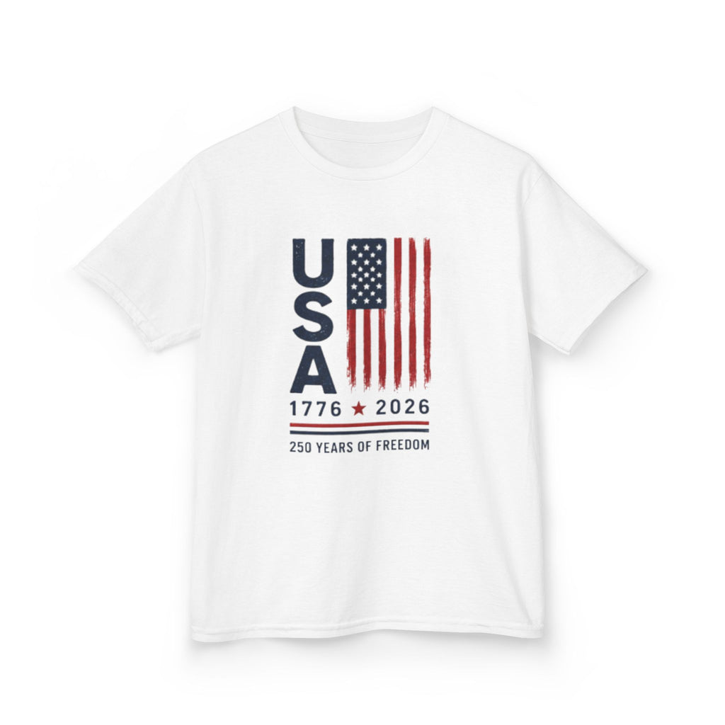 Kids USA 1776–2026 Flag Tee — 250 Years of Freedom Patriotic Shirt