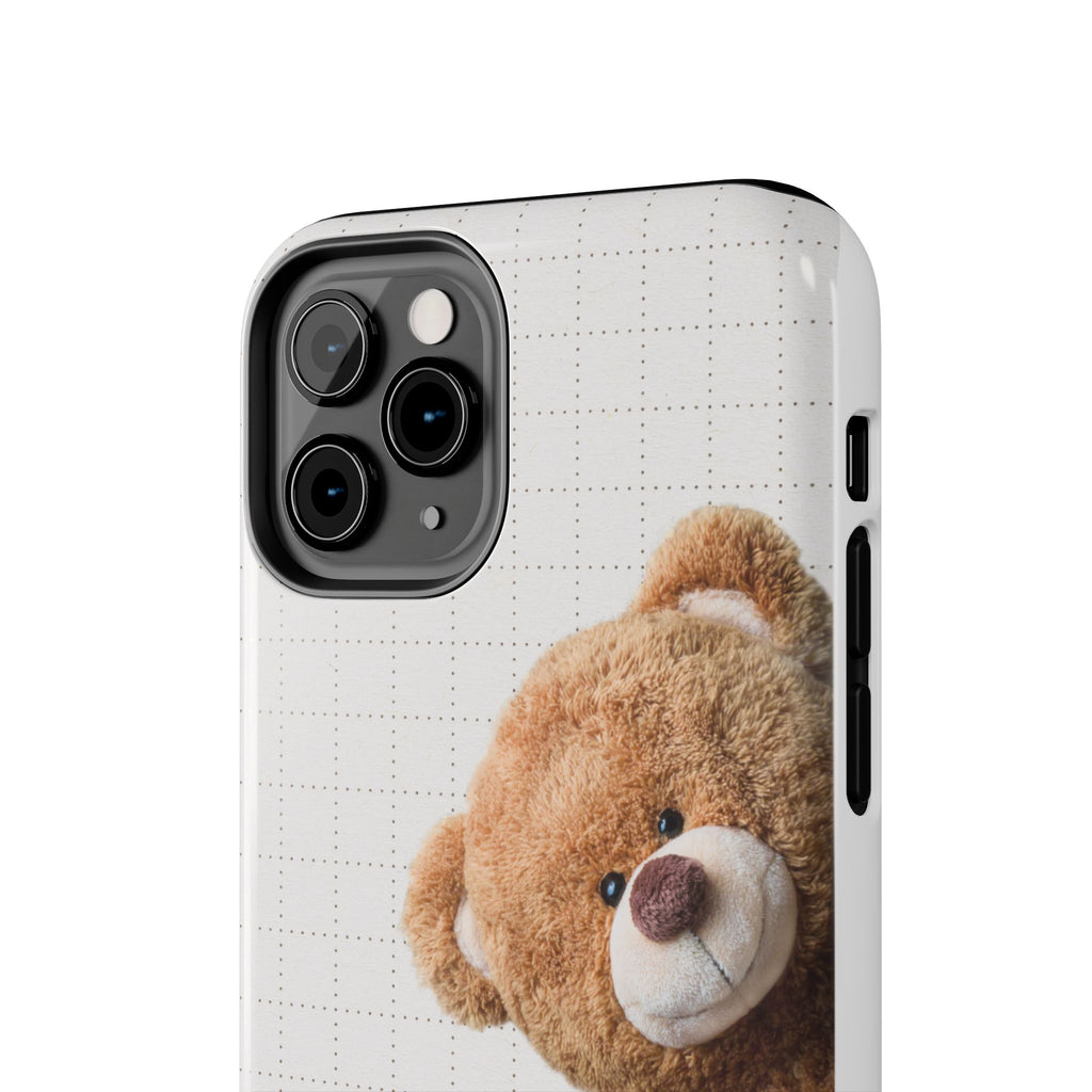 Teddy Bear Tough Phone Case — Cute Plush Peeking Design, Protective Shockproof Cover