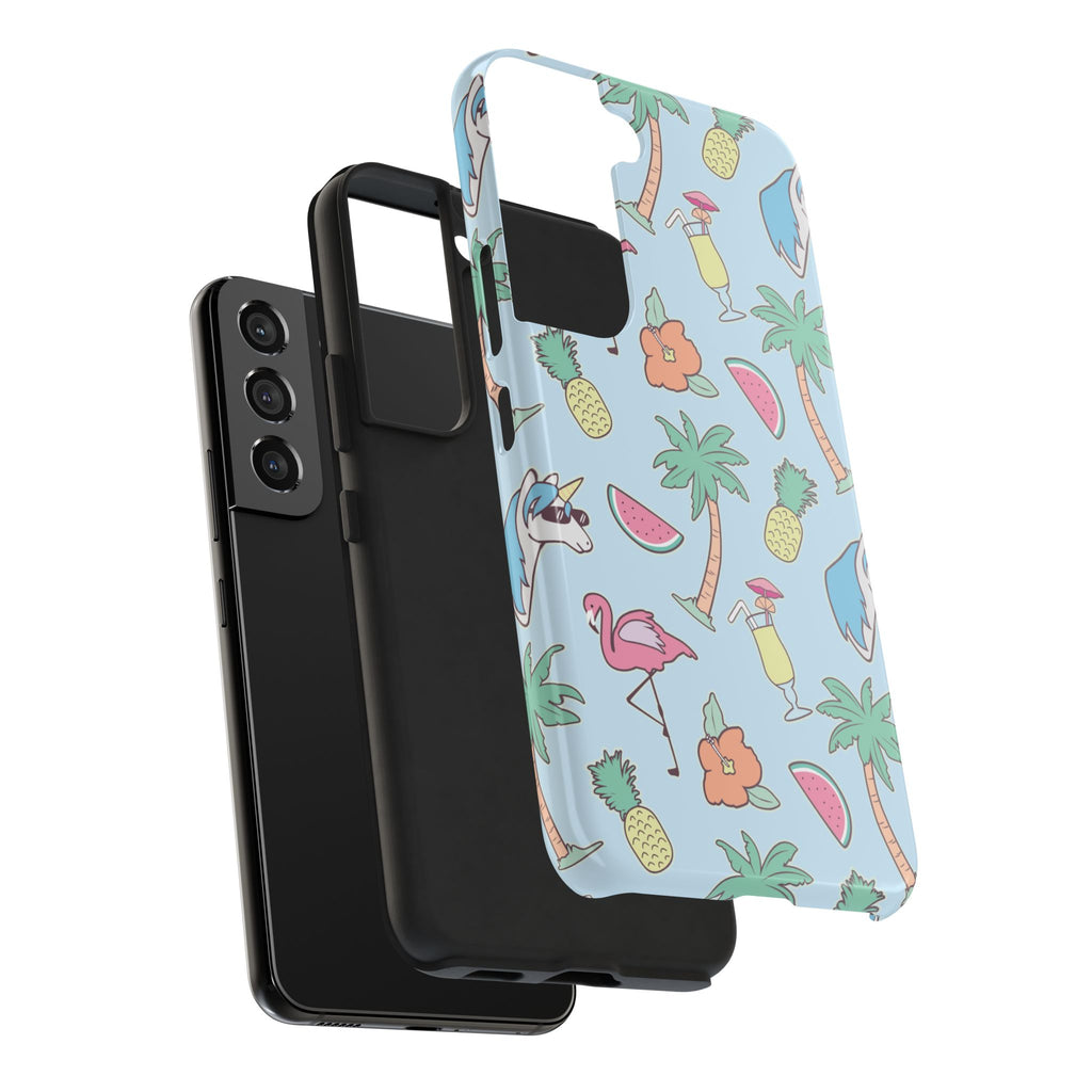 Tropical Summer Tough Phone Case — Pineapple, Flamingo & Palm Pattern