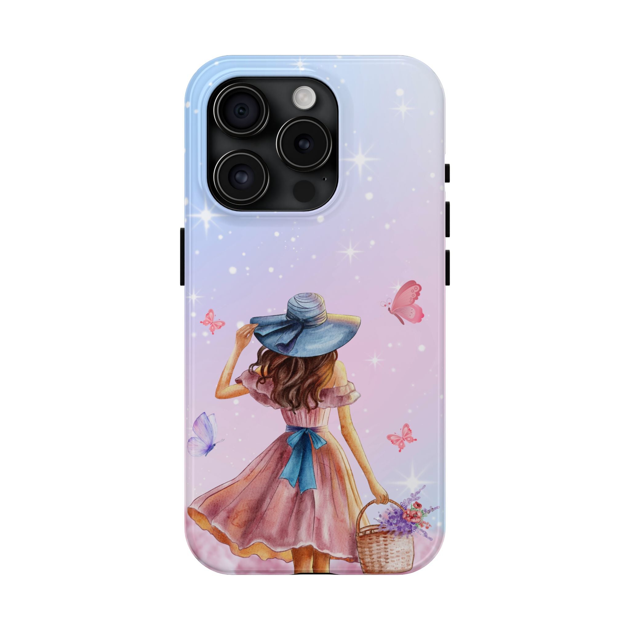 Pastel Girl with Hat Phone Case — Floral Basket Butterfly Tough Phone Case