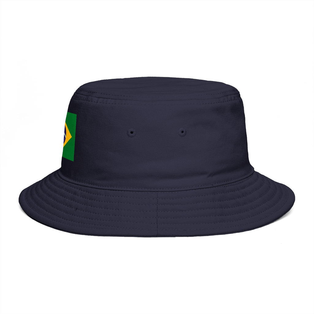 Brazil Flag Bucket Hat — Brown Cotton Sun Hat with Brazilian Flag Patch