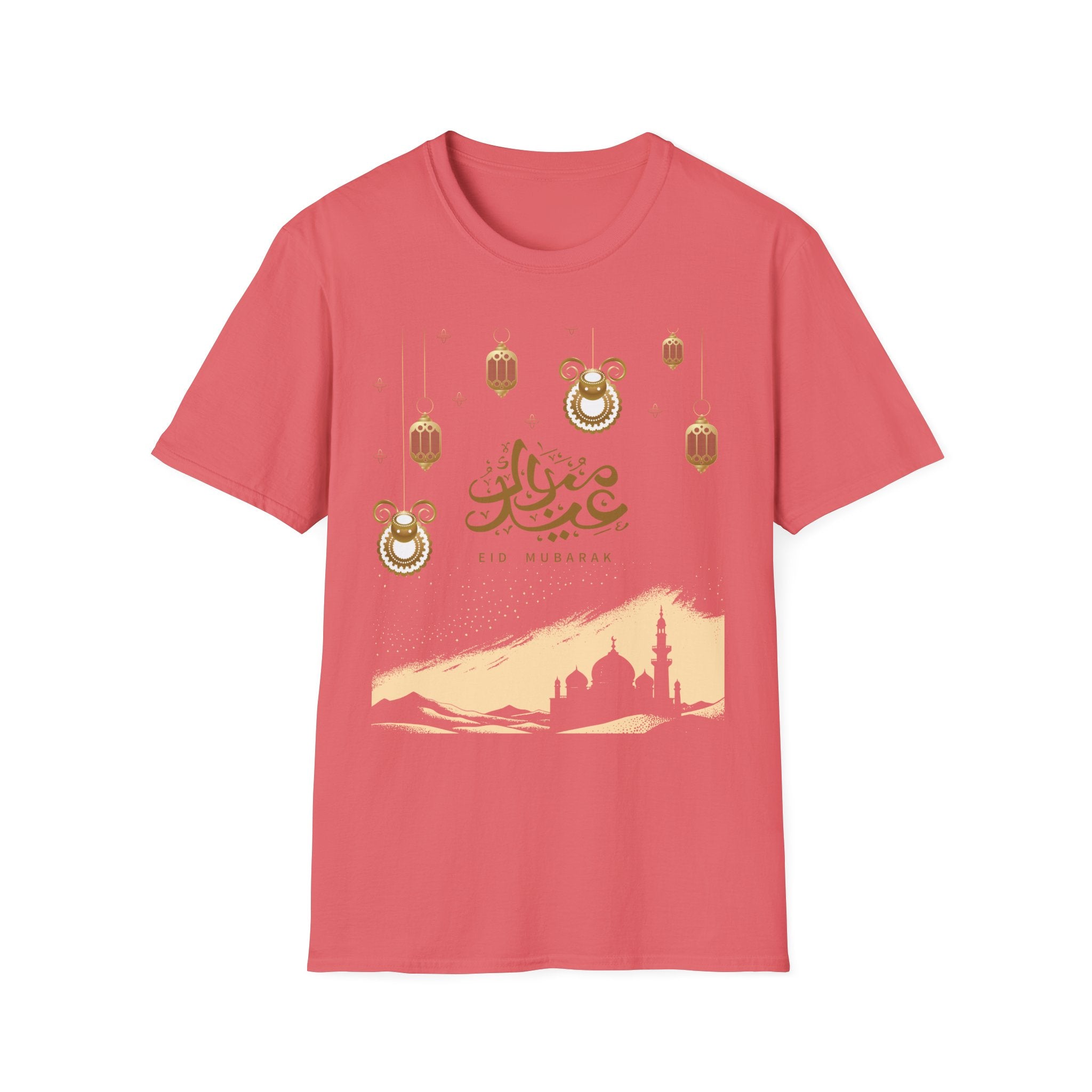 Eid Mubarak T-Shirt — Gold Lanterns & Mosque Silhouette