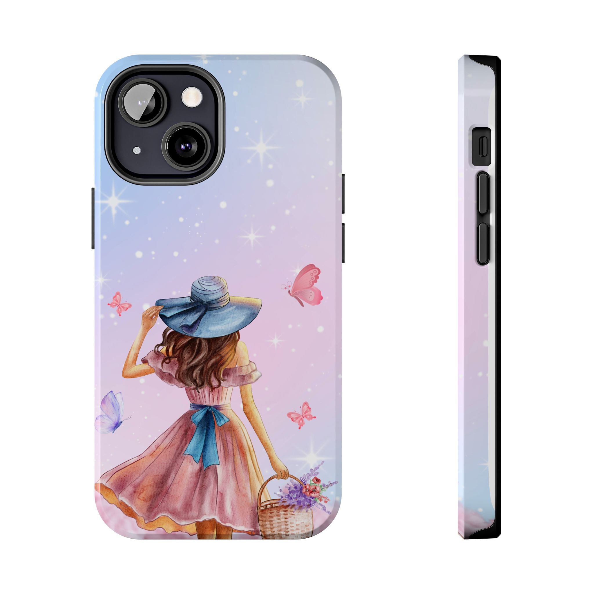 Pastel Girl with Hat Phone Case — Floral Basket Butterfly Tough Phone Case