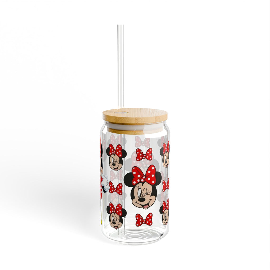 Minnie Mouse 16oz Sipper Glass with Straw – Cute Polka Dot Disney Drink Jar