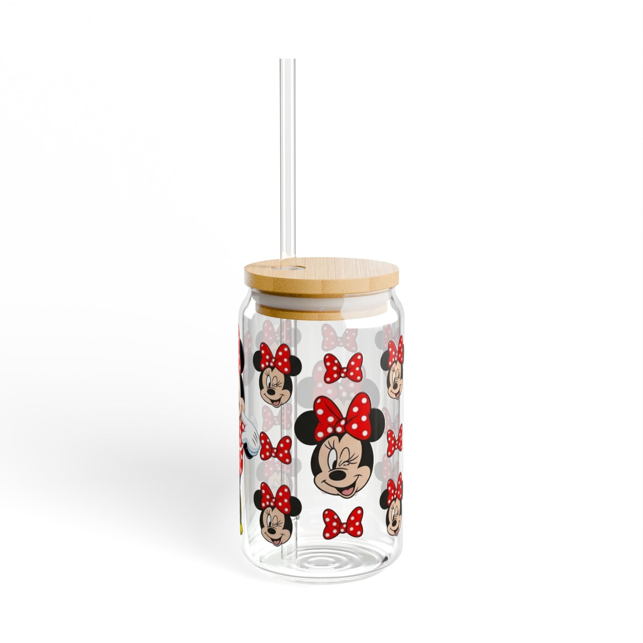 Minnie Mouse 16oz Sipper Glass with Straw – Cute Polka Dot Disney Drink Jar