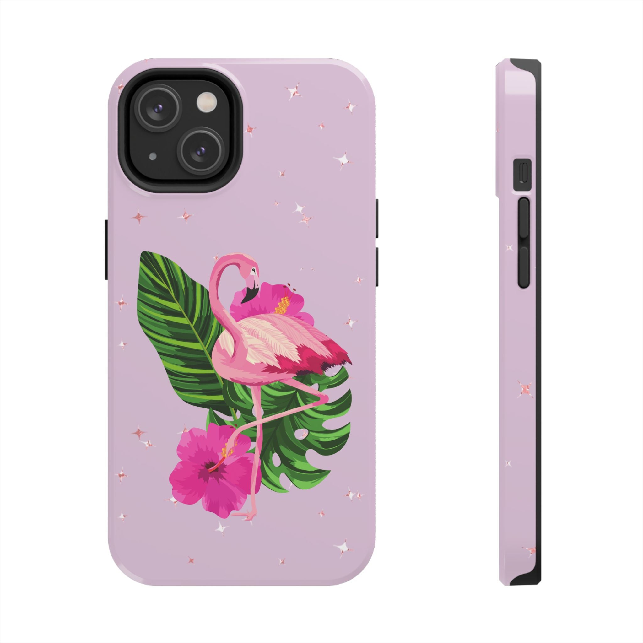 Flamingo Tropical Tough Phone Case — Pink Hibiscus & Palm Leaves
