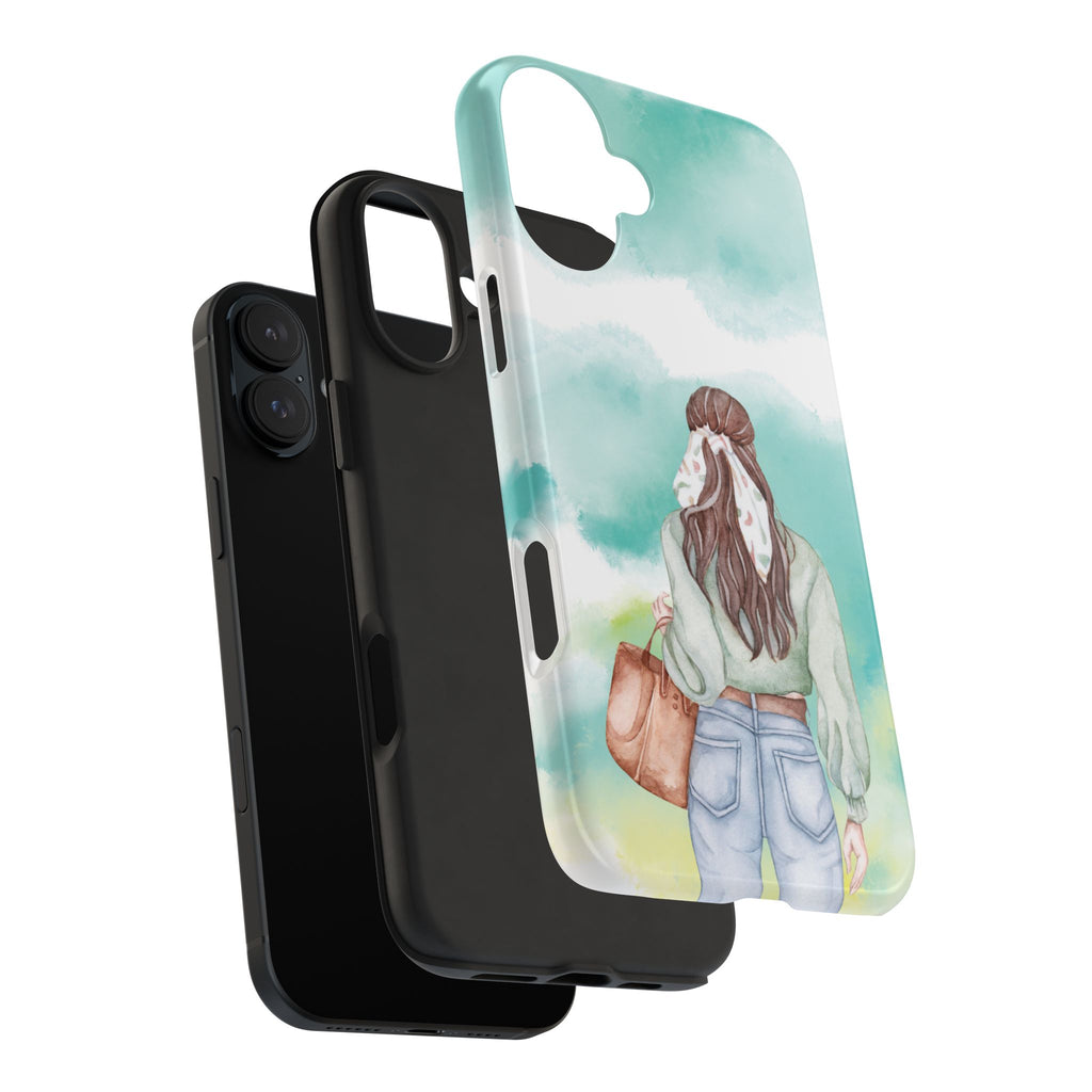 Watercolor Girl Tough Phone Case — Trendy Pastel Back-to-School Protective Cover