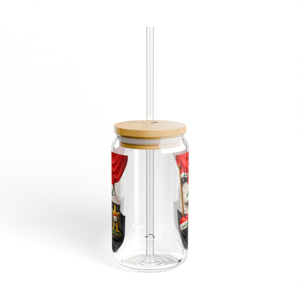 Iraq Flag Sipper Glass 16oz - Patriotic Bamboo Lid Tumbler
