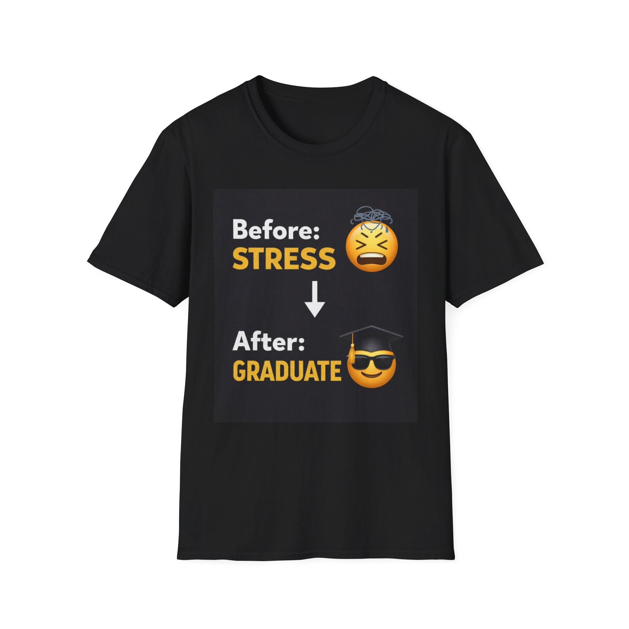 Graduation Emoji T-Shirt - "Before: STRESS → After: GRADUATE" Funny Grad Shirt