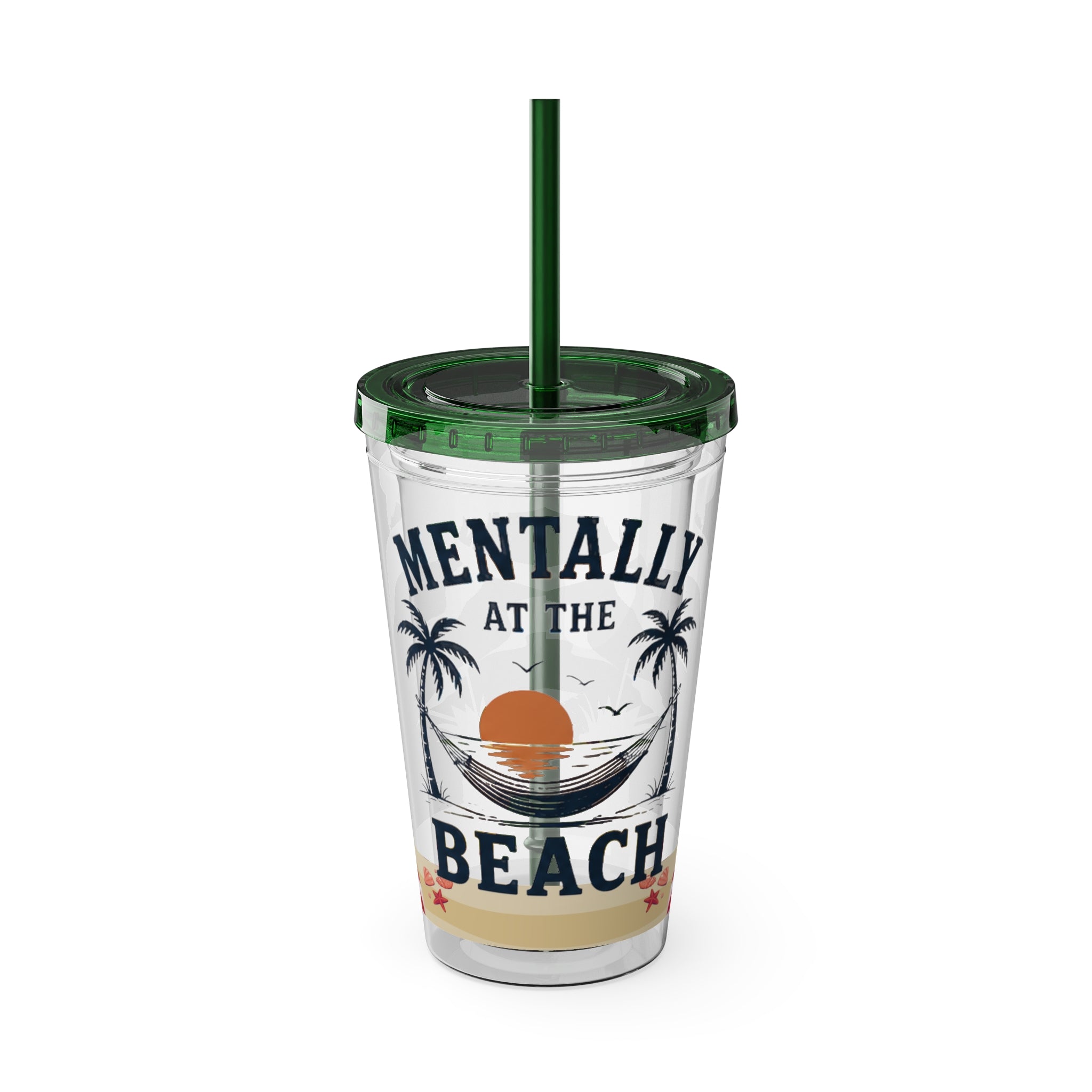 Mentally at the Beach 16oz Tumbler with Straw