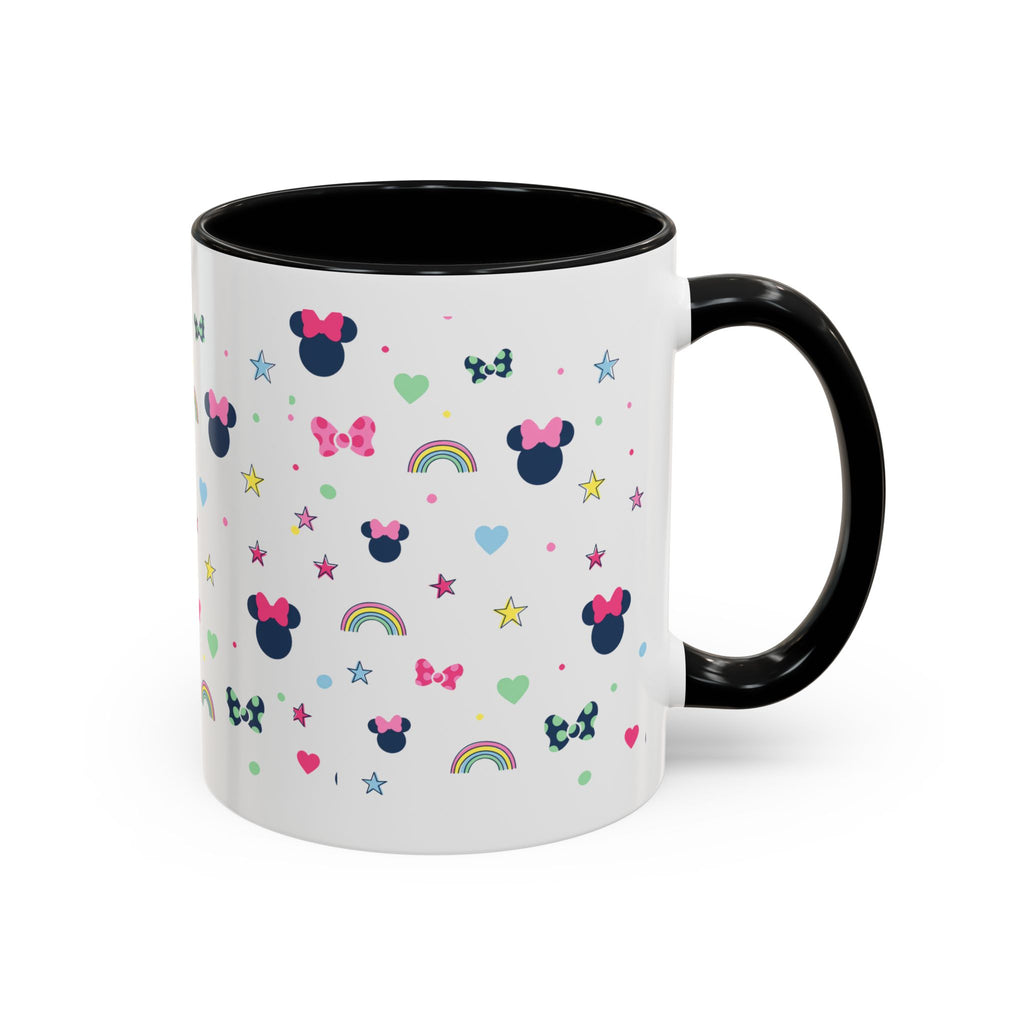 Minnie Dots Accent Coffee Mug — Cute Rainbow & Bow Pattern (11oz)