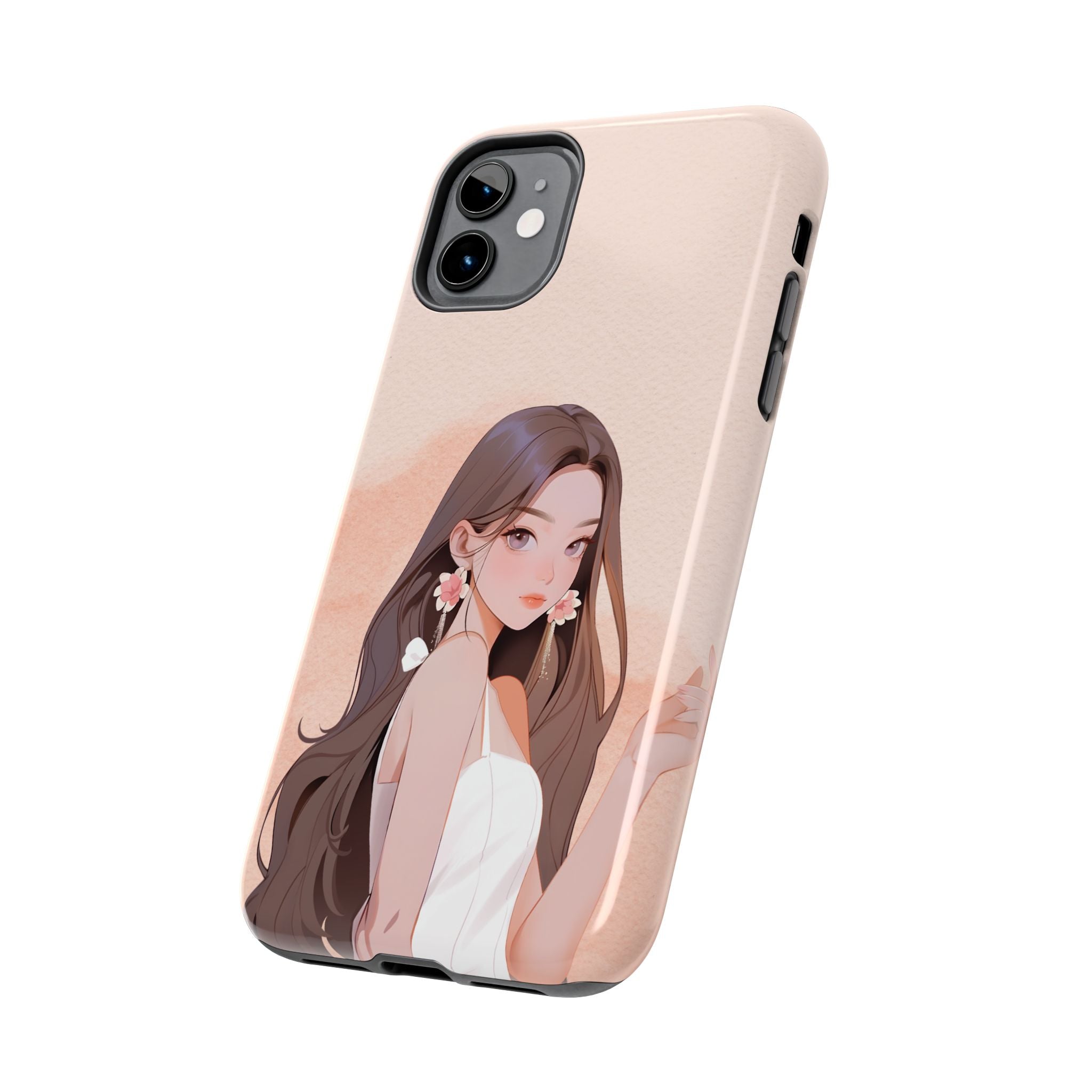 Tough Phone Case — Elegant Anime Girl Illustration, Protective Slim Phone Cover
