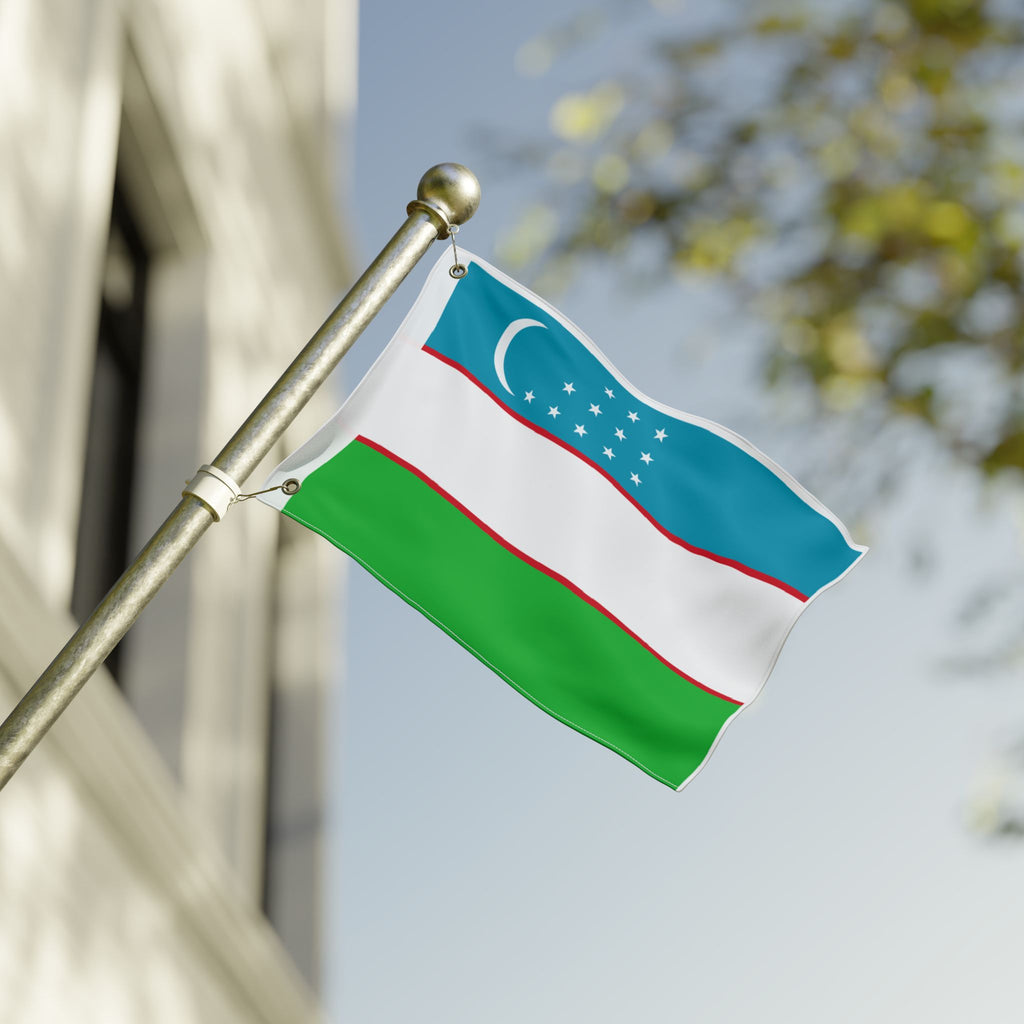 Uzbekistan Double-Sided Flag — 2-Sided Outdoor House Flag, Crescent & Stars Design