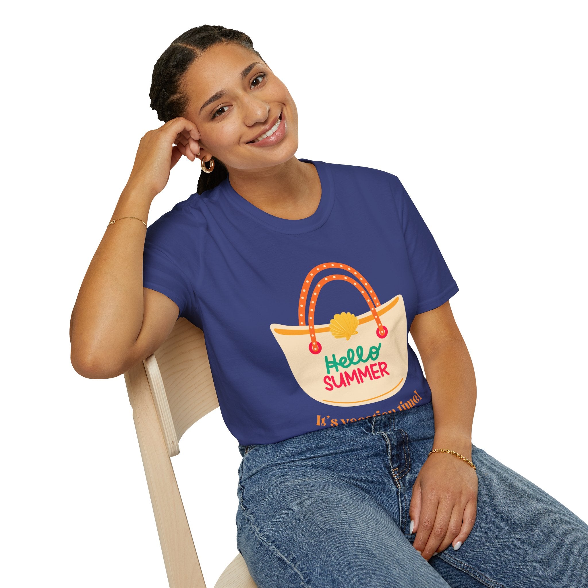 Hello Summer Tote Graphic T-Shirt — "Hello Summer, It’s Vacation Time!"