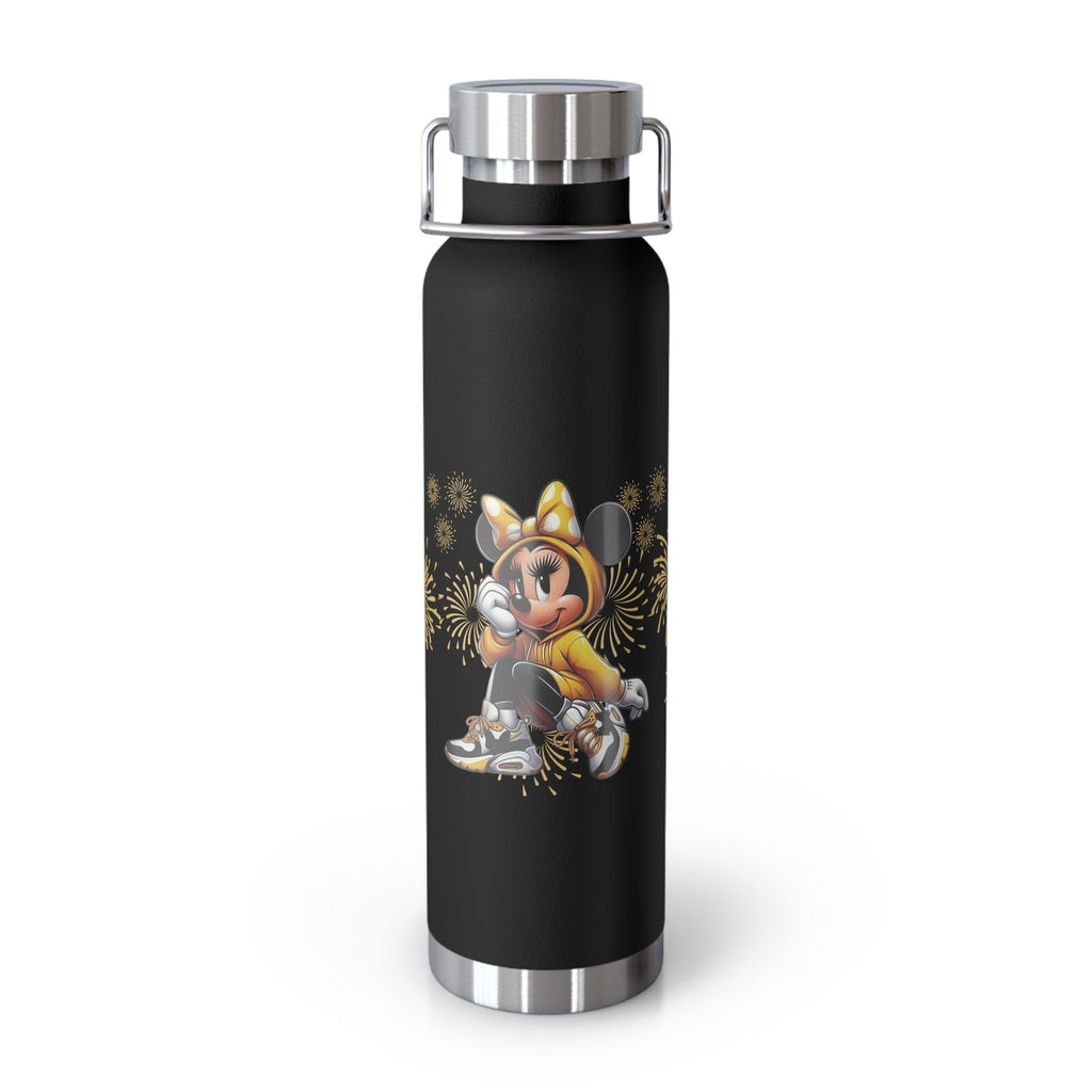 22oz Insulated Water Bottle — Cute Minnie Mouse Gold Sparkle Design