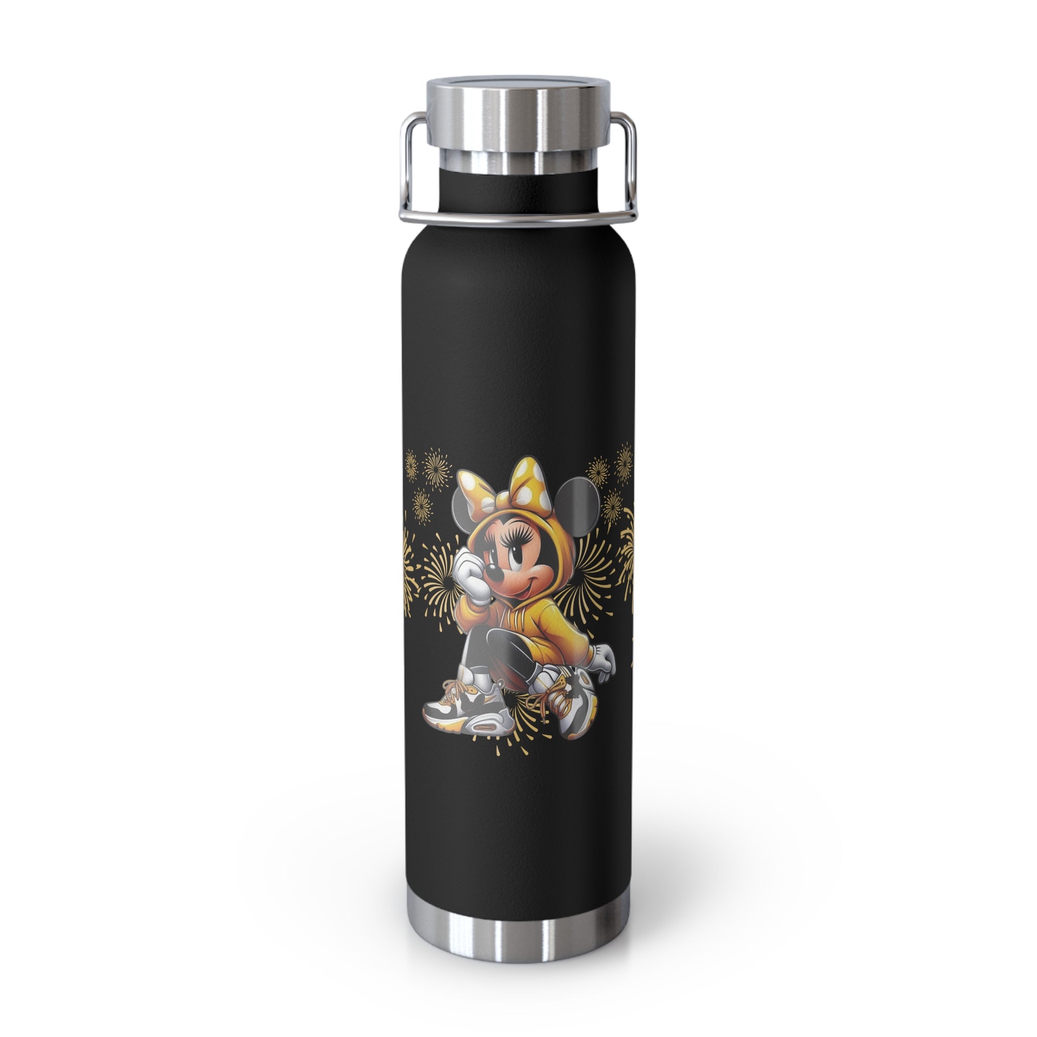22oz Insulated Water Bottle — Cute Minnie Mouse Gold Sparkle Design