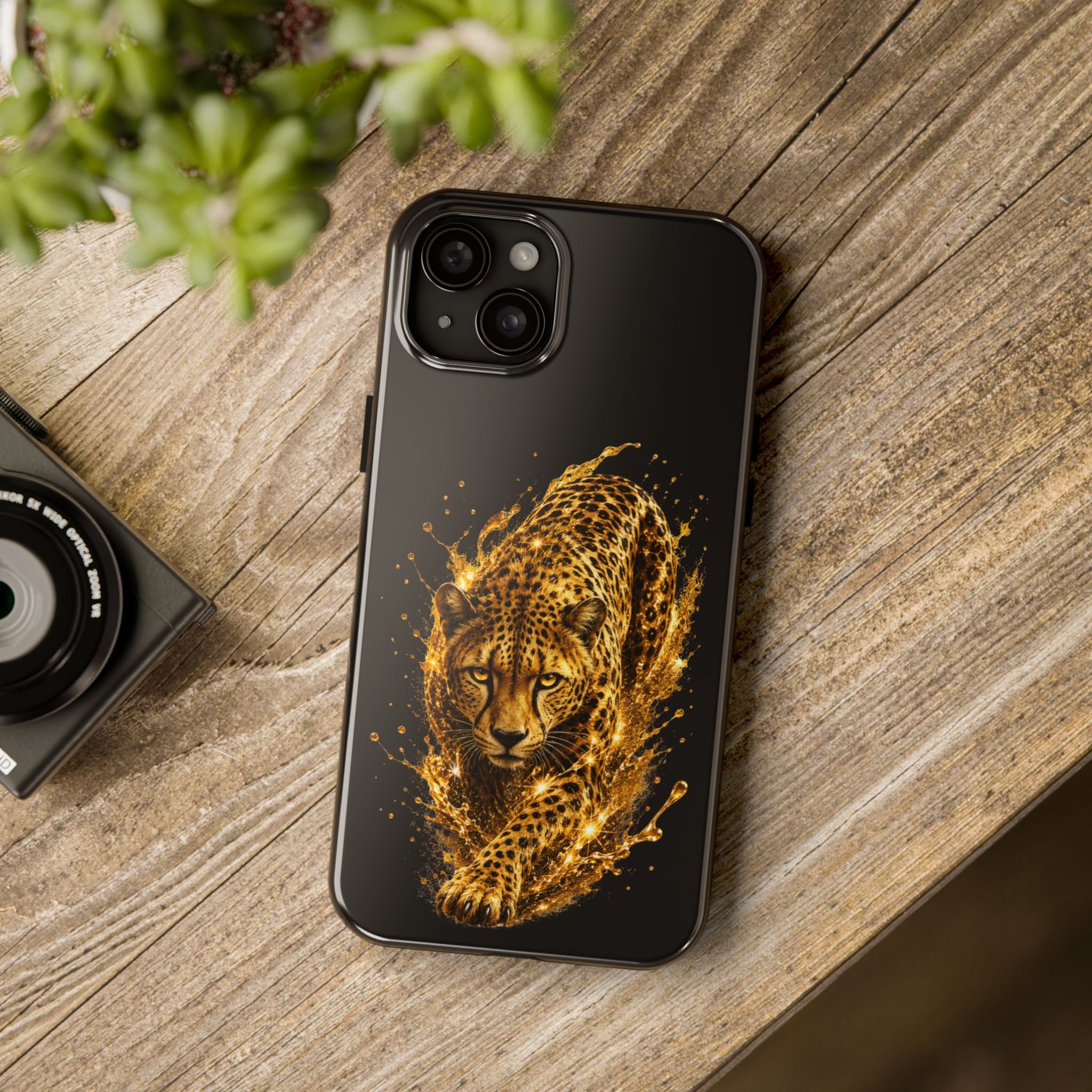 Golden Cheetah Tough Phone Case — Fierce Splash Design, Protective iPhone Cover
