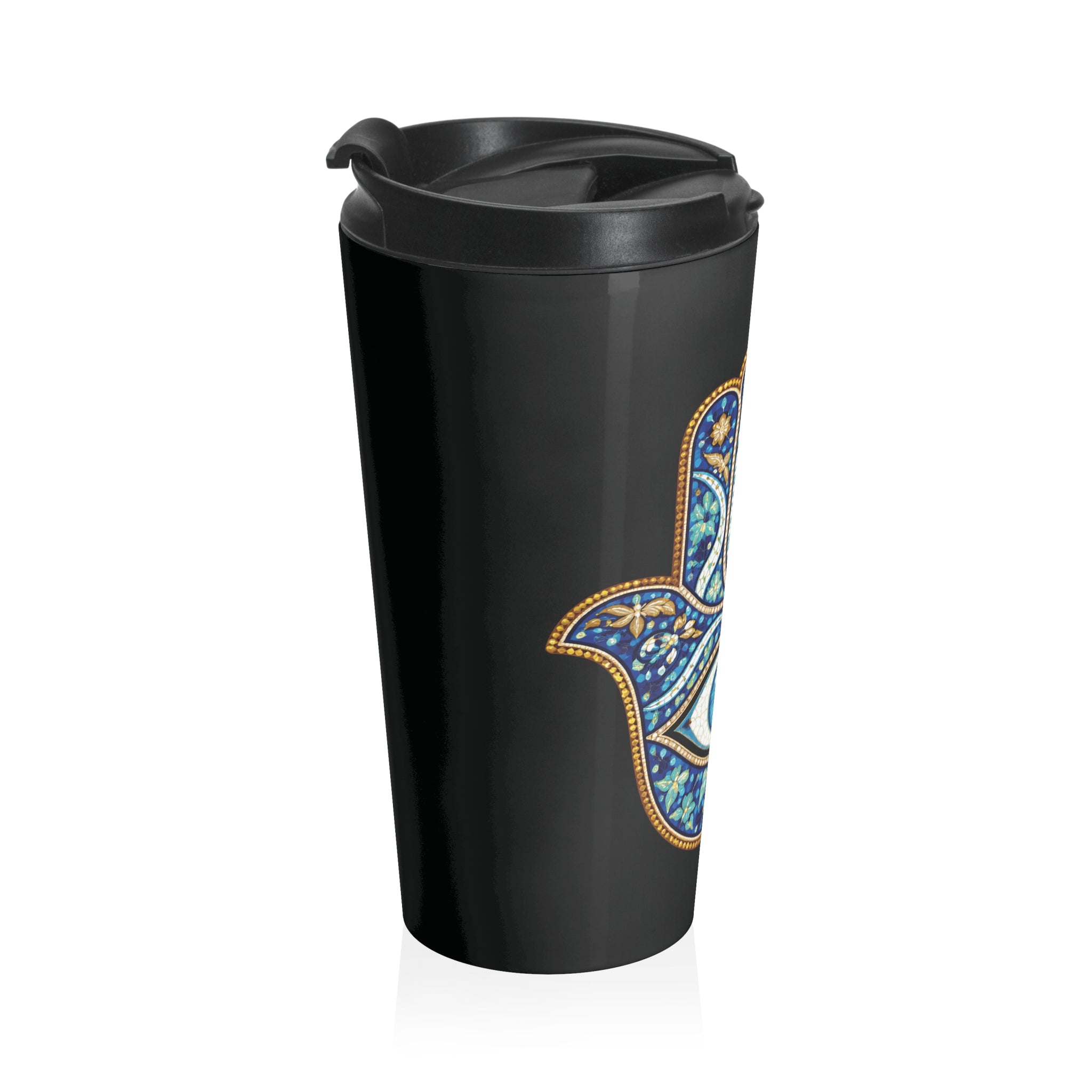 Hamsa Eye Travel Mug — Stainless Steel Insulated Tumbler with Blue Evil Eye Design