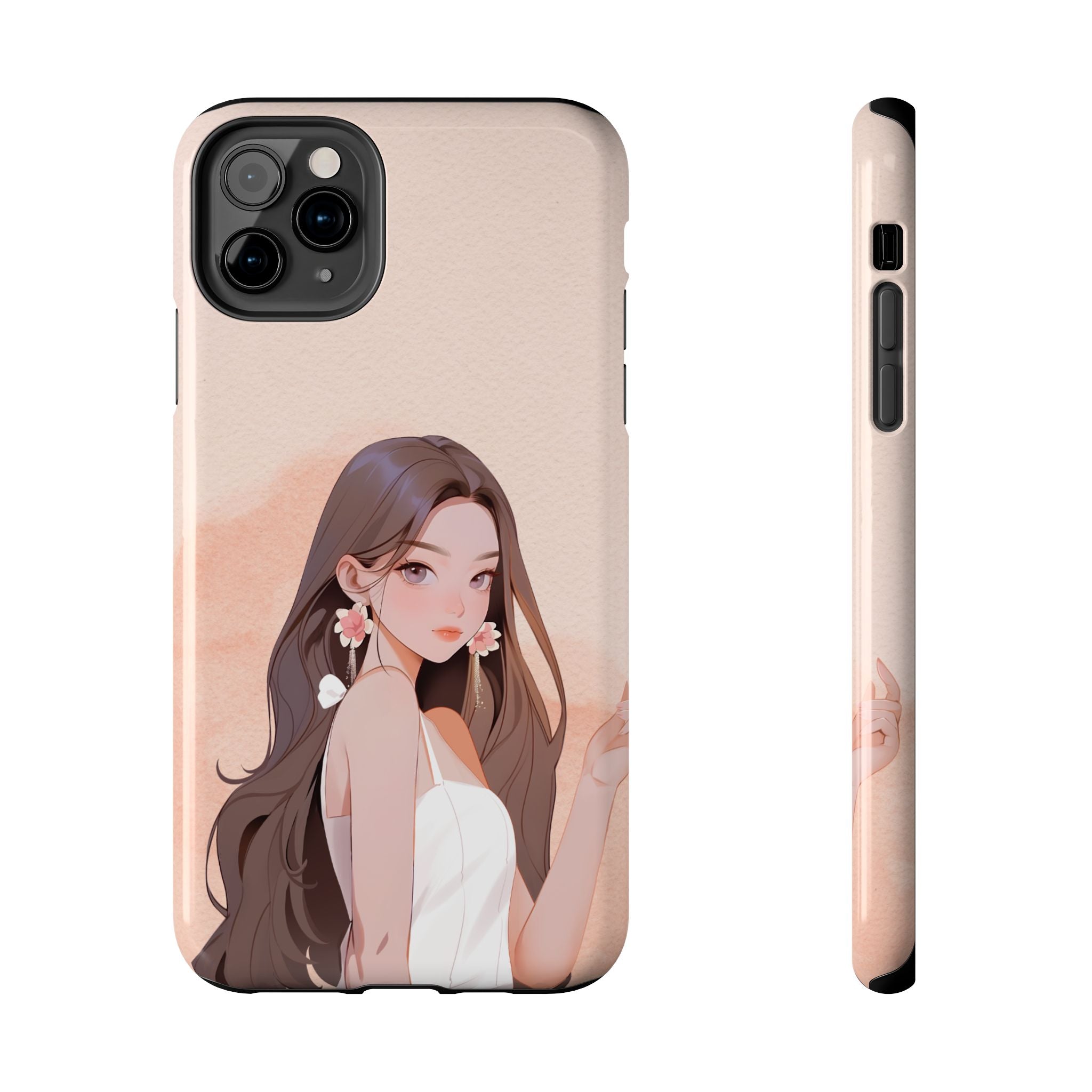 Tough Phone Case — Elegant Anime Girl Illustration, Protective Slim Phone Cover
