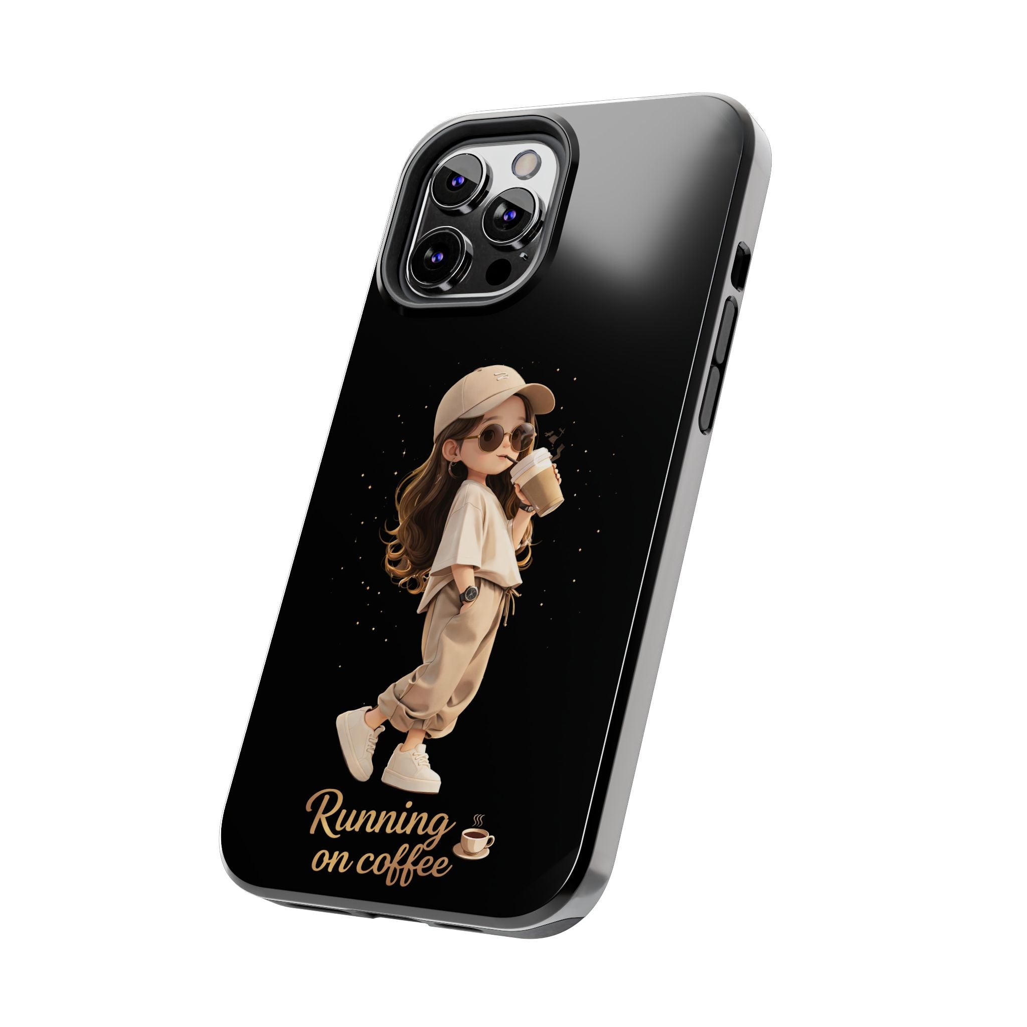 Phone Case — 'Running on Coffee' Cute Coffee Girl Protective Case