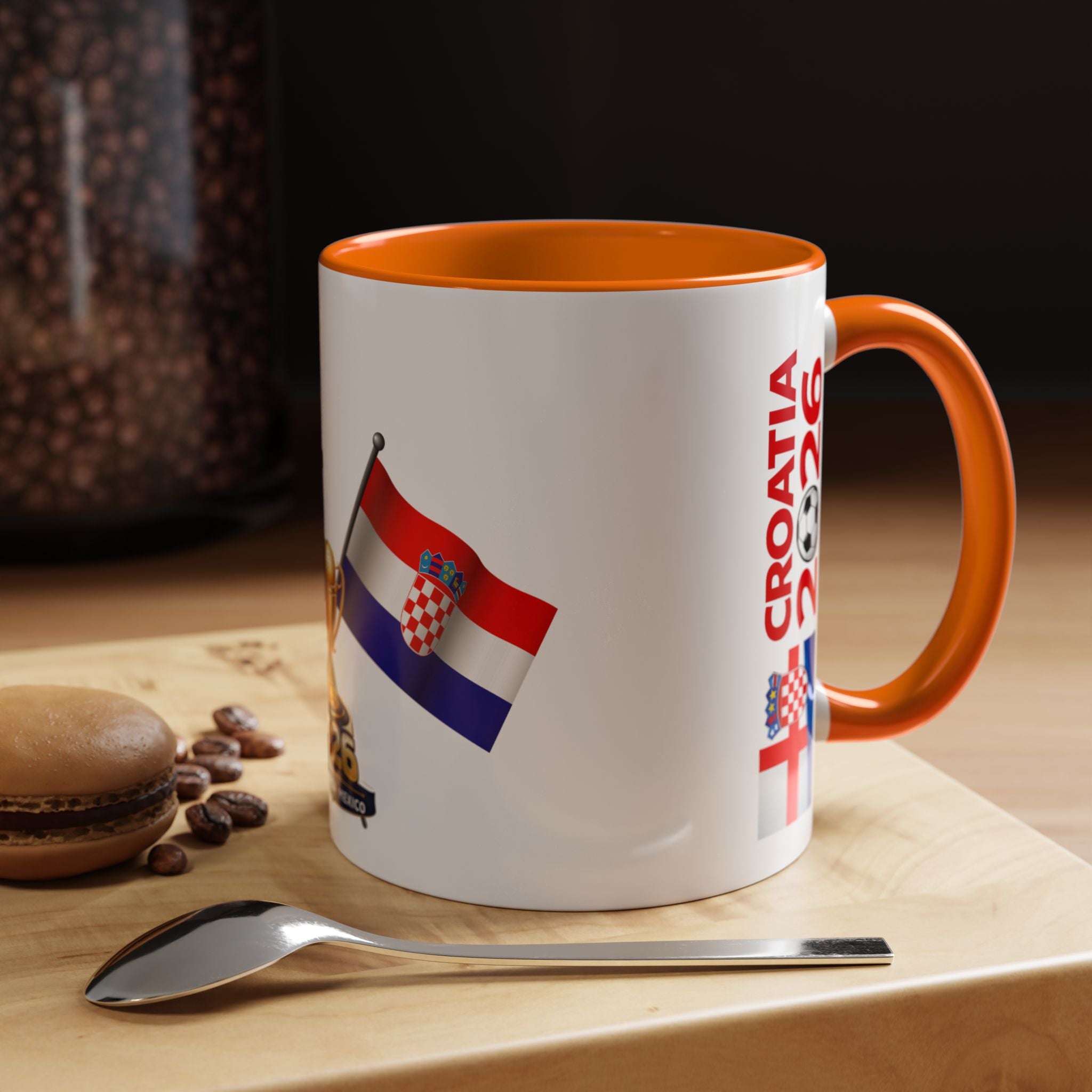 Croatia 2026 Soccer Fan Coffee Mug — Flags & Trophy Cup Design