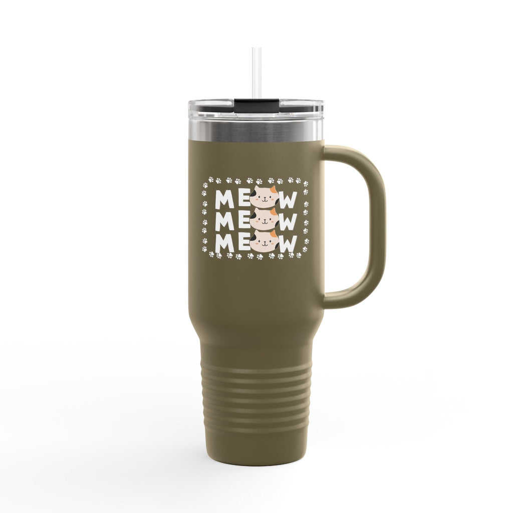 40oz Insulated Travel Mug — Red "MEOW MEOW" Cute Cat Paw Design