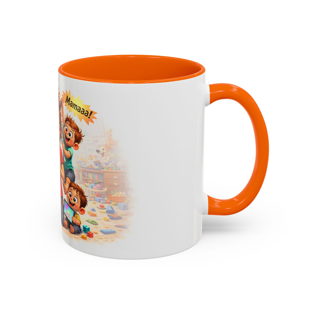 Coffee Mug – Funny Tired Mom Cartoon with Arabic “Mamaaa!” Designاهرب على فين