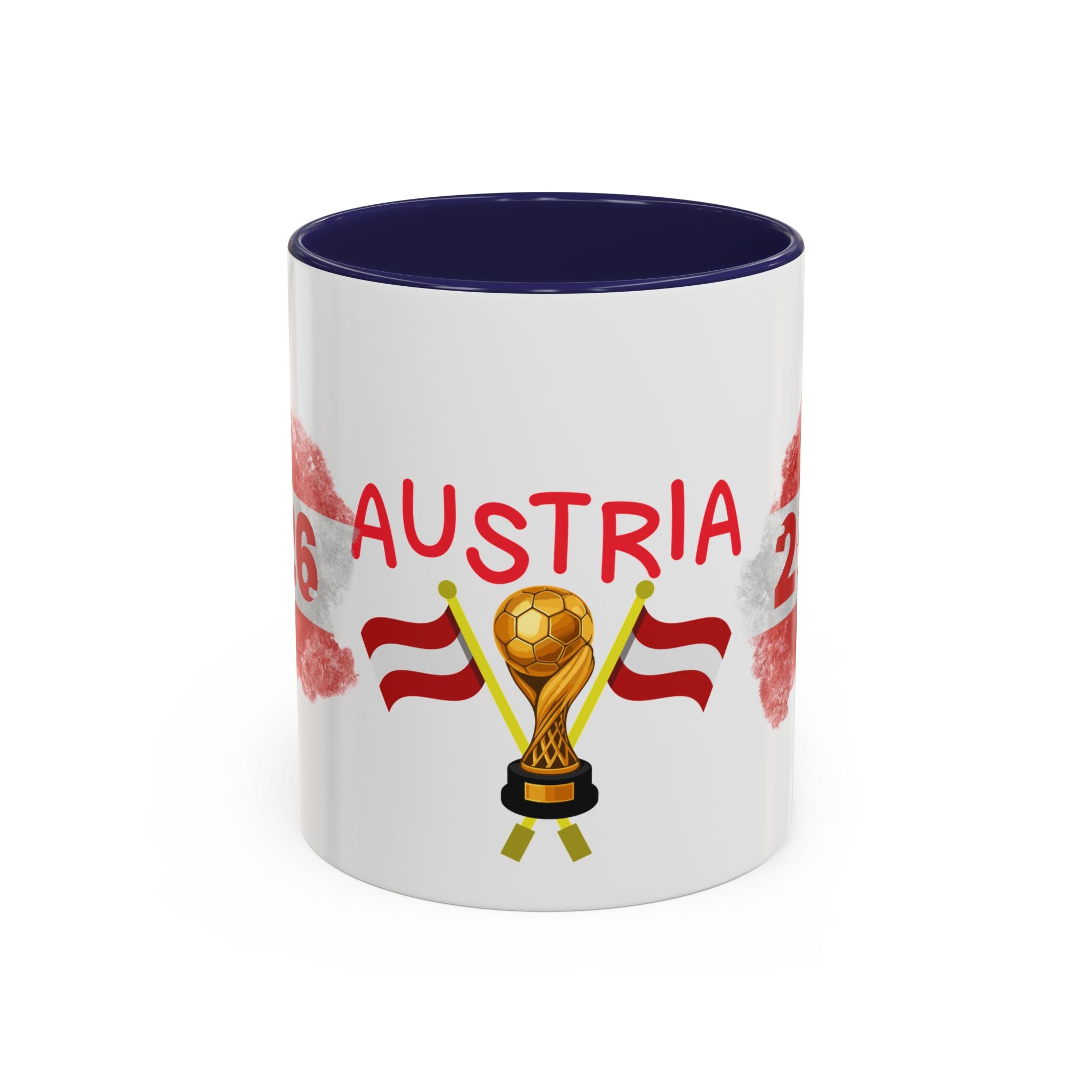 Austria 2026 Soccer Cup Accent Coffee Mug — Red Flag & Trophy Design (11/15oz)